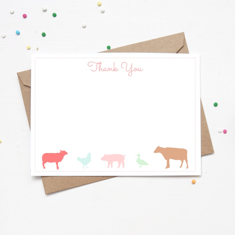 Farm Animal Thank You Card Barnyard Stationery - Etsy