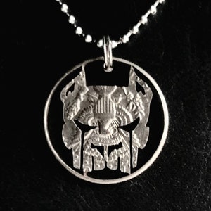Pitbull Pendant, Demon Pitbull, Dog Lover Jewelry, Hand Cut Coin