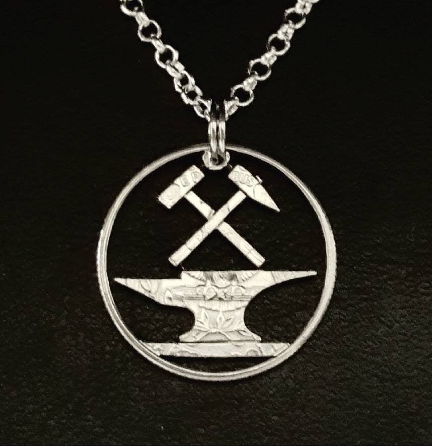 Handmade Blacksmith Anvil and Hammer coin jewelry pendant Cut Etsy