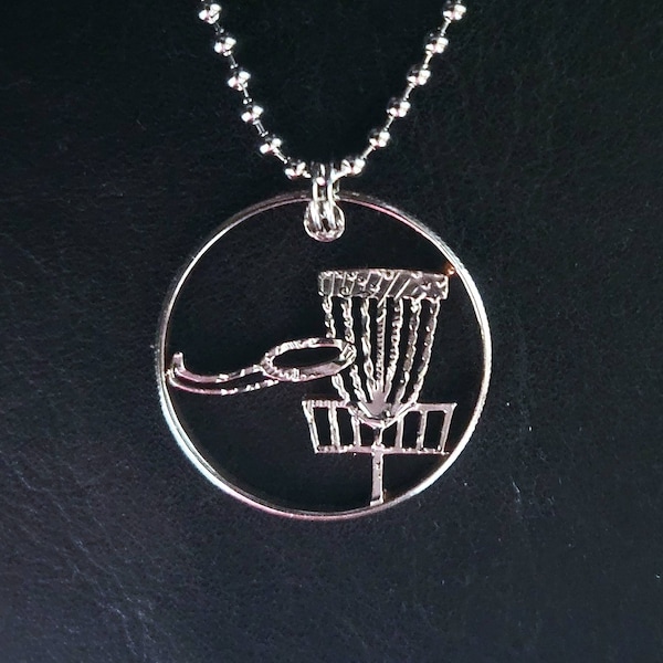 Disc Golf pendant, Hand Cut Coin, Handmade Coin Jewelry Pendant, Sports Gift, Frisbee Golf