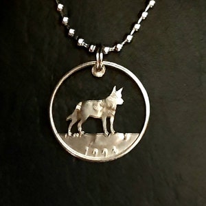 Blue Heeler Pendant Cut From a Quarter, Hand Cut Coin,  Dog Lover Jewelry