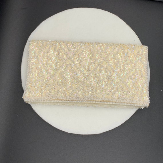 White iridescent bead and sequin evening bag, ret… - image 1