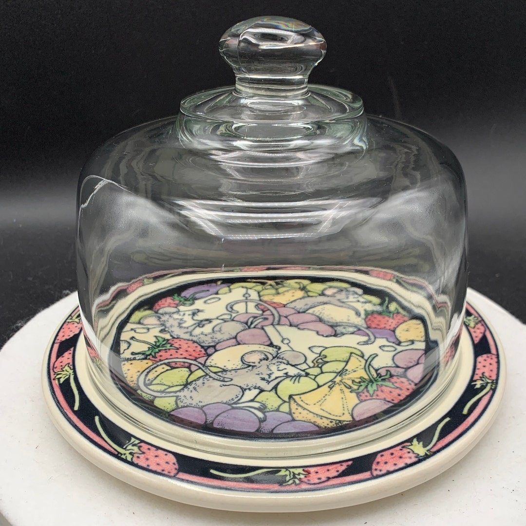 Whimsical Ceramic Cheese Plate With Glass Dome. Vintage Cheese Etsy