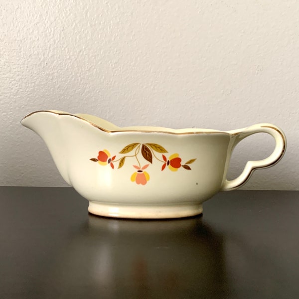 Hall Autumn Leaf ruffled gravy boat, Mary Dunbar, Jewel Homemakers Institute