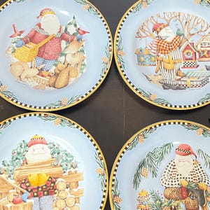 Sakura Debbie Mumm Woodland Santa Plates - 1998 Salad Dessert Christmas Plates - Folk Art Country Christmas