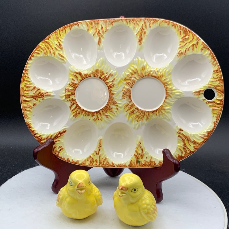 Vintage Deviled Egg Server With Salt and Pepper Shakers Made Etsy