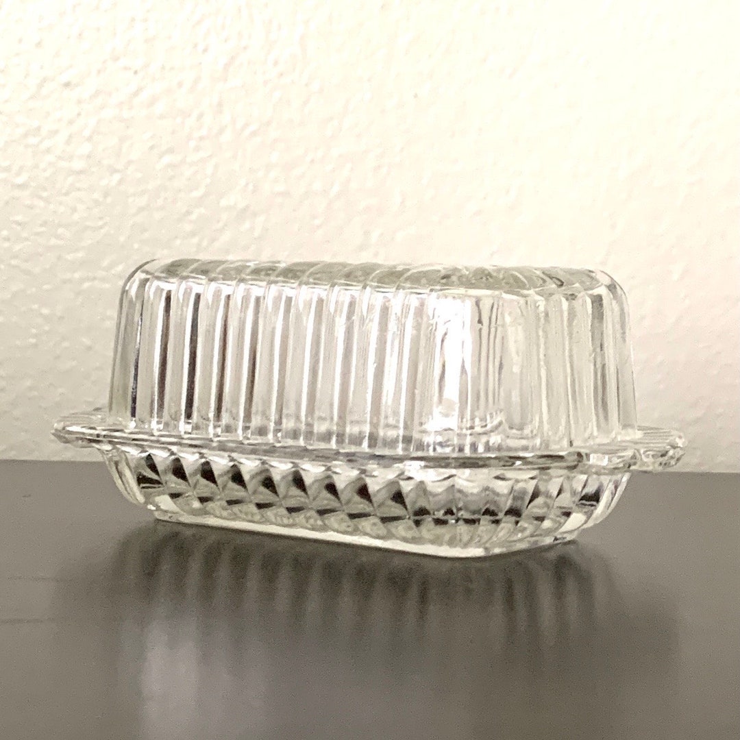 Vintage Hazel Atlas 1950s Halfstick Butter Dish. Small Clear Butter