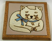 Cat Trivet, Country Cat, Happy Cat, Fiesta Tile Trivet, 1983. Trivet or wall decor for country home. Good quality, heavy, built to last.