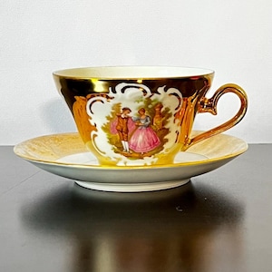 22k Gold Demitasse coffee or tea cup and saucer. Midcentury half cup made in Wunsiedel, Bavaria, Germany.