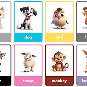 Animal Flashcards English Spanish 60 digital Matching cards printable