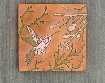 Copper Wall Art, Etched Hummingbird, Bird Wall Decor, Copper Patina, Botanical Nature Art made to order in the USA by daartshop