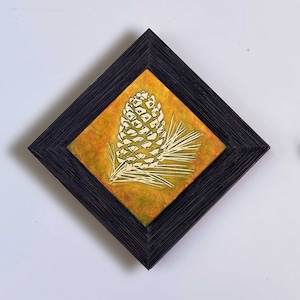 Copper Art, Etched Copper Pinecone, Rustic Cedar Frame, Copper Wall Decor made to order in the USA by daartshop