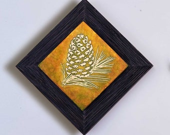 Copper Wall Art, Etched Copper Pinecone, Rustic Cedar Frame, Botanical Nature Art made to order in the USA by daartshop