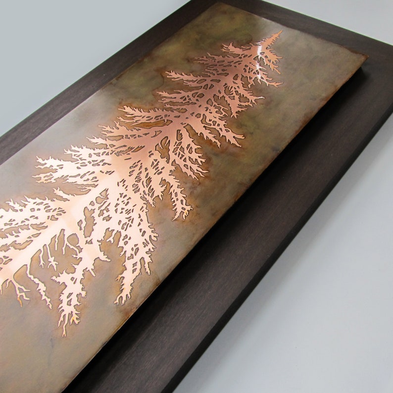 Metal Etched Pine Tree Framed Wall Art Etched Copper Wall Etsy