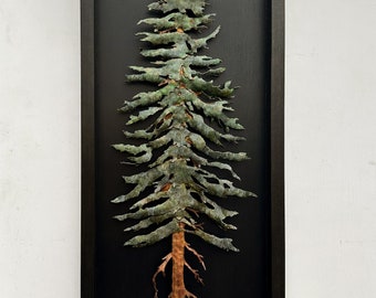 Copper Wall Sculpture, Tall Pine Tree Framed Art, Green Copper Patina, Botanical Art made to order in the USA by daartshop
