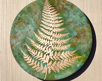 Copper Wall Art, Round Etched Fern Wall Decor, Green Copper Patina, Botanical Art made to order in the USA by daartshop