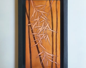 Copper Wall Art, Etched Bamboo Branch, Framed Wall Decor, Japanese Bamboo, Botanical Nature Art made to order in the USA by daartshop