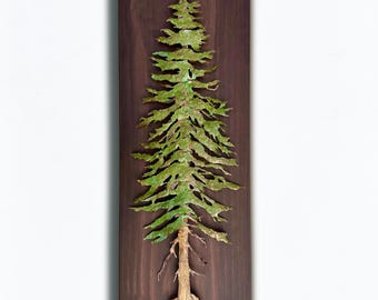 Copper Sculpture, Cut Copper Tall Pine Tree, Framed Wall Decor, 29"x 9.25" Nature Tree Art made to order in the USA by daartshop