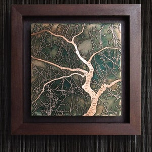 Copper Art, Etched Copper Japanese Cherry Tree, 8.5&quot; or 11.5&quot; Square Framed Wall Art, made to order in the USA by daartshop
