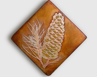 Copper Art, Etched Copper Pinecone Wall Art, Small and Large Copper Wall Art, Pinecone variety 2, made to order in the USA by daartshop