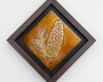 Copper Art, Etched Pinecone, Sugar Pine, Box Framed Wall Art, Nature Art, Copper Wall Art made to order in the USA by daartshop
