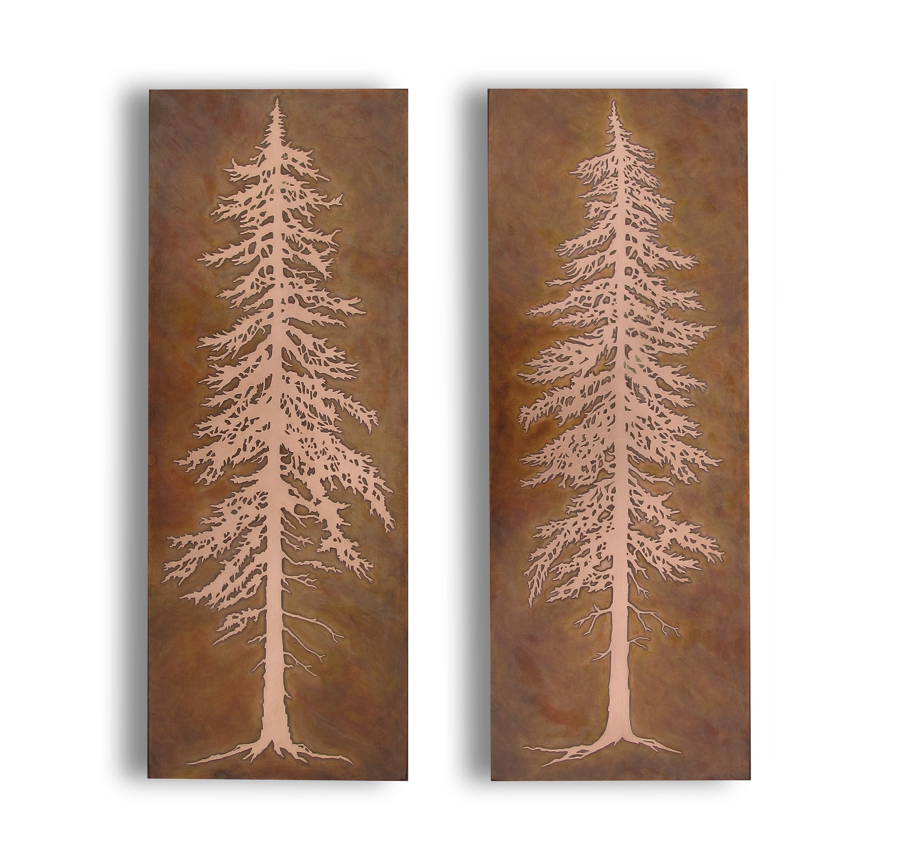 Copper Art, Etched Copper Pine Tree Wall Art, Set of Two, Copper Wall ...