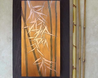 Copper Wall Art, Etched Copper Bamboo Branch, Framed Wall Decor, Japanese Bamboo, Botanical Nature Art made to order in the USA by daartshop