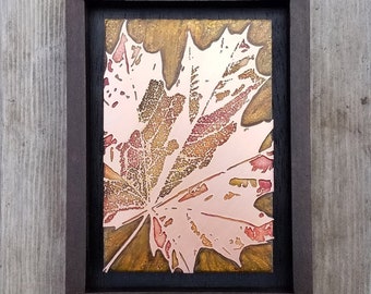 Copper Wall Art, Etched Copper Fall Maple Leaf, Framed Wall Decor, Botanical Nature Art made to order in the USA by daartshop