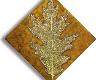 Copper Wall Art, Etched Copper Oak Leaf Skeleton, Copper Patina, Botanical Nature Art made to order in the USA by daartshop