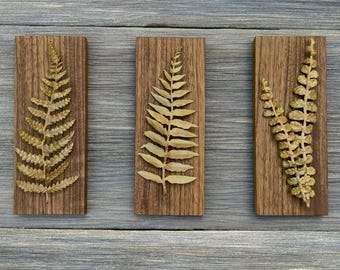 Copper Sculpture, Cut Copper Fern Frond Wall Art, Set of Copper Wall Sculptures, Exotic Hardwood, made to order in the USA by daartshop