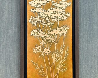 Copper Wall Art, Etched Queen Anne's Lace Flowers, Framed Wall Decor, Botanical Art made to order in the USA by daartshop