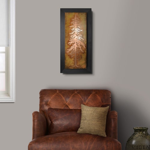 Copper Art Etched Copper Pine Tree Framed Wall Art With Etsy
