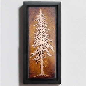 Copper Art, Etched Copper Tall Pine, Small or Large Framed Wall Art, Copper Wall Decor made to order in the USA by daartshop