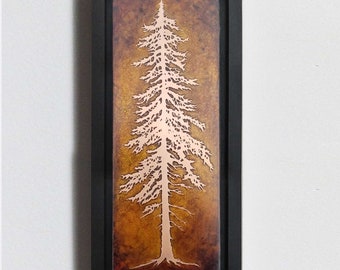 Copper Wall Art, Etched Copper Tall Pine Tree, Framed Wall Decor, Botanical Nature Art made to order in the USA by daartshop