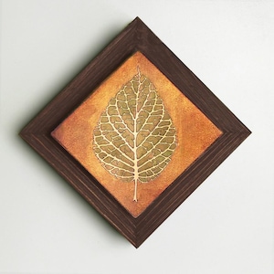 Copper Art, Etched Copper Leaf Skeleton 5.75&quot; Square Cedar Framed Wall Art, Copper Wall Decor made to order in the USA by daartshop