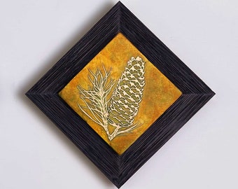 Copper Wall Art, Etched Copper Pinecone, Rustic Cedar Frame, Botanical Nature Art made to order in the USA by daartshop