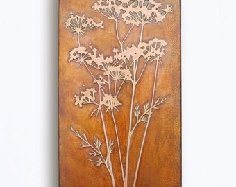 Copper Art, Etched Copper Queen Annes Lace 4.5x8" Wall Art, Copper or Brass Wall Decor made to order in the USA by daartshop
