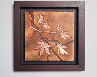 Copper Wall Art, Etched Copper Japanese Maple Branch, Framed Wall Decor, Botanical Nature Art made to order in the USA by daartshop