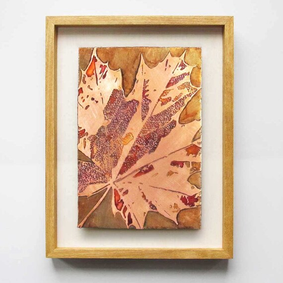 Metal Etched Fall Maple Leaf Framed Wall Art With Farmhouse Frame Copper Decor By Daart