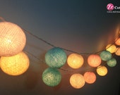 Pastel Night : 20 mixed 4 Pastel Color Cotton Ball String Lights Fairy lights Party  Decor Wedding Garden Spa and Holiday Lighting