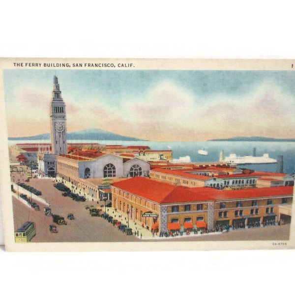 Vintage Linen Postcard The Ferry Building San Francisco California 1 RARE White Border