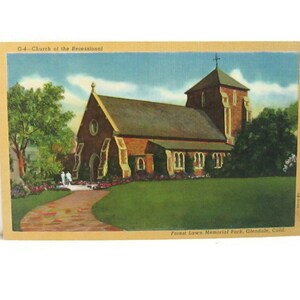 Vintage Linen Postcard Church of the Recessional Forest Lawn Memorial Park Glendale California