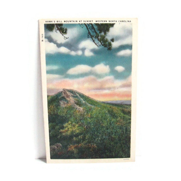 Hawk's Bill Mountain At Sunset Western North Carolina Vintage Linen Postcard