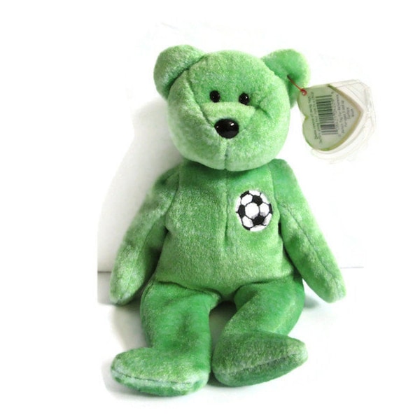 Kicks the Soccer Bear, Vintage Stuffed Animal, Ty Original Beanie Baby, The Beanie Babies Collection, Birthdate: 8/16/1998
