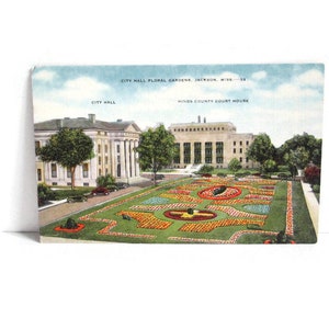 Vintage Linen Postcard City Hall Floral Gardens Jackson Mississippi