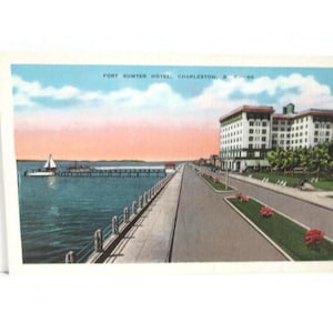 Vintage Charleston South Carolina Linen Postcard Fort Sumter Hotel