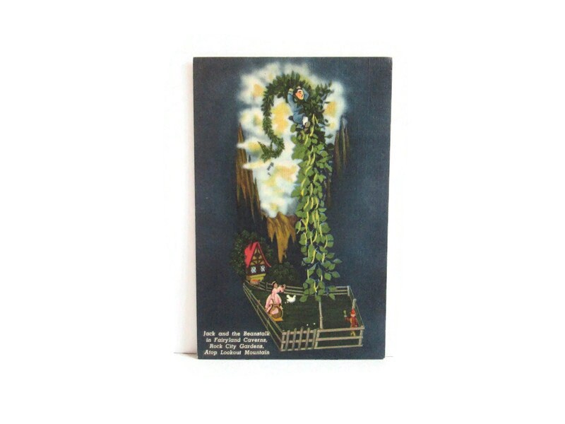 Vintage Tennessee Linen Postcard Jack and the Beanstalk in Fairyland Caverns Rock City Gardens Atop Lookout Mountain