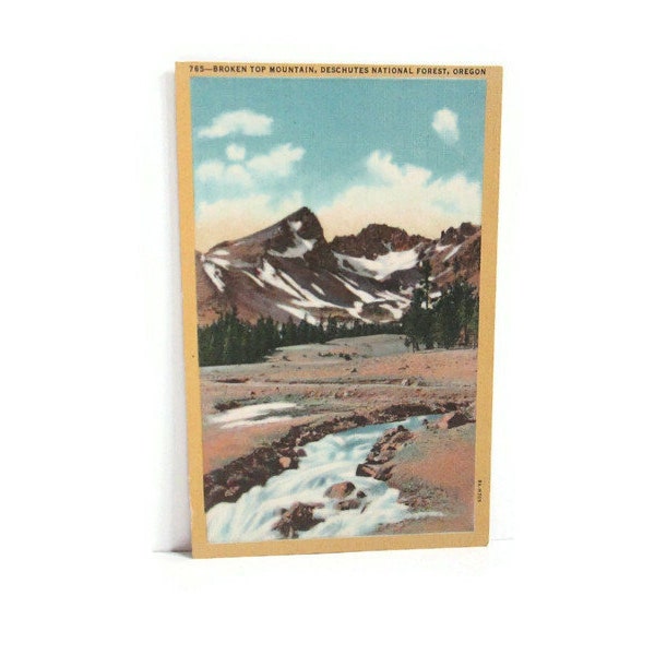 Vintage Oregon Linen Postcard Broken Top Mountain Deschutes National Forest