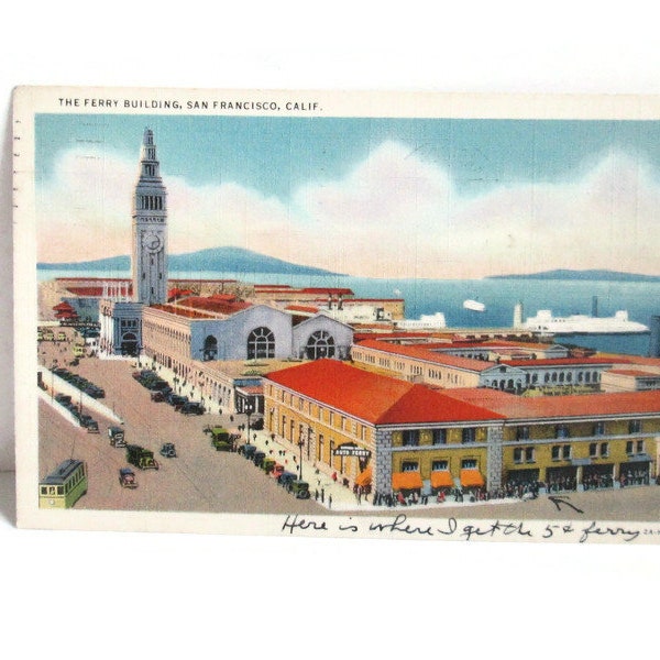 Vintage Linen Postcard The Ferry Building San Francisco California 1