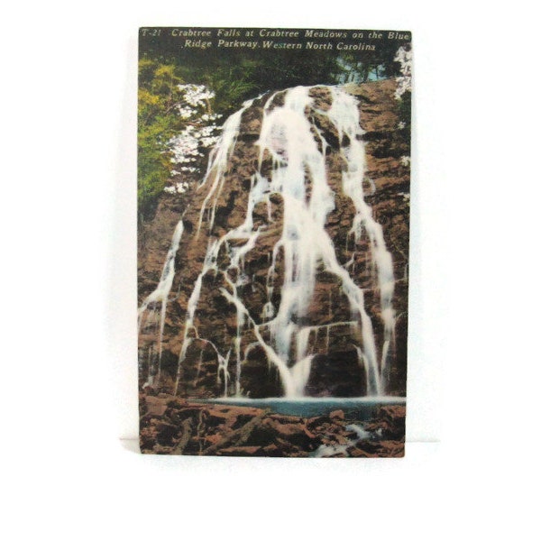 Vintage Linen Postcard Crabtree Falls at Crabtree Meadows on the Blue Ridge Parkway Western North Carolina